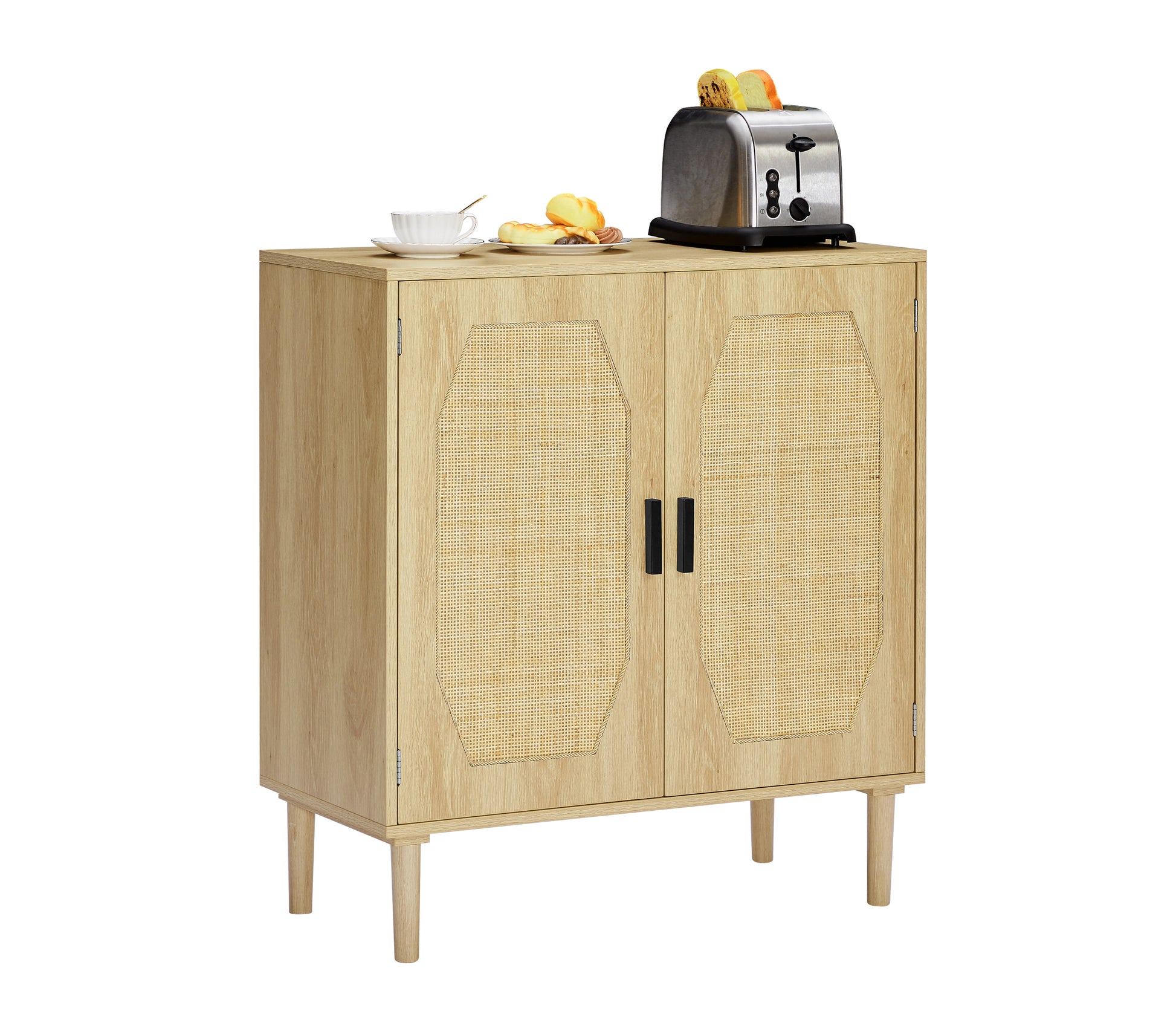 Kitchen Storage Cabinets With Rattan Decorative Doors, Buffets, Wine Cabinets, Dining Rooms, Hallways, Cabinet Console Tables, Natural, 31.5''W X 15.8''D X 34.6"H. Natural Particle Board