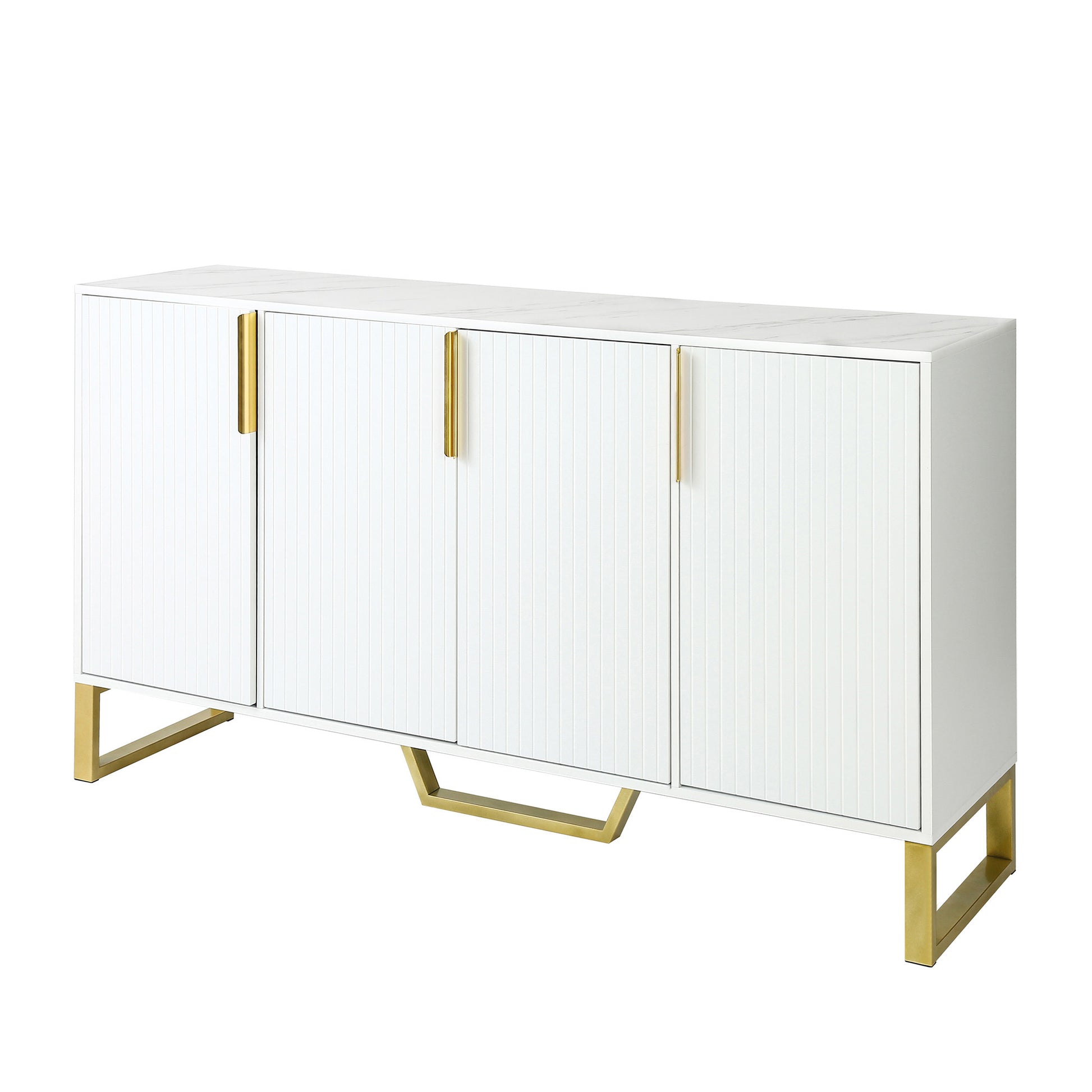 Modern Sideboard With Four Doors, Metal Handles & Legs And Adjustable Shelves Kitchen Cabinet White White Particle Board