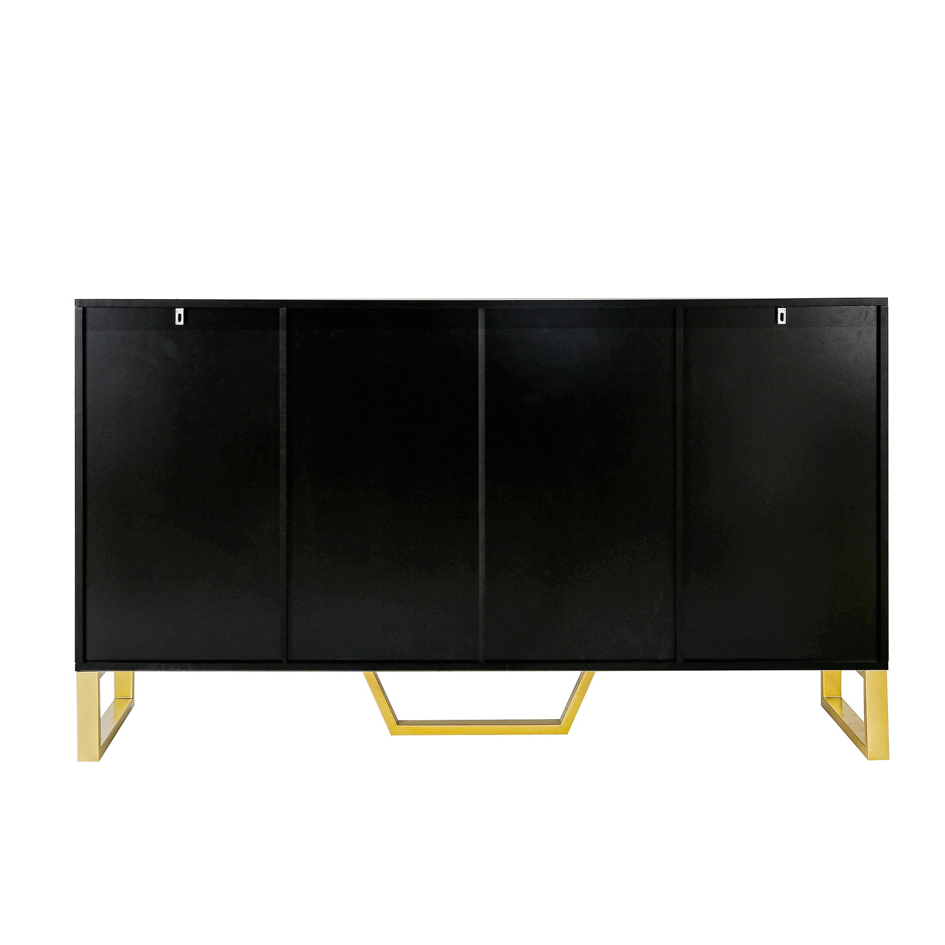 Modern Sideboard With Four Doors, Metal Handles & Legs And Adjustable Shelves Kitchen Cabinet Black Black Particle Board