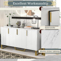 Modern Sideboard With Four Doors, Metal Handles & Legs And Adjustable Shelves Kitchen Cabinet White White Particle Board