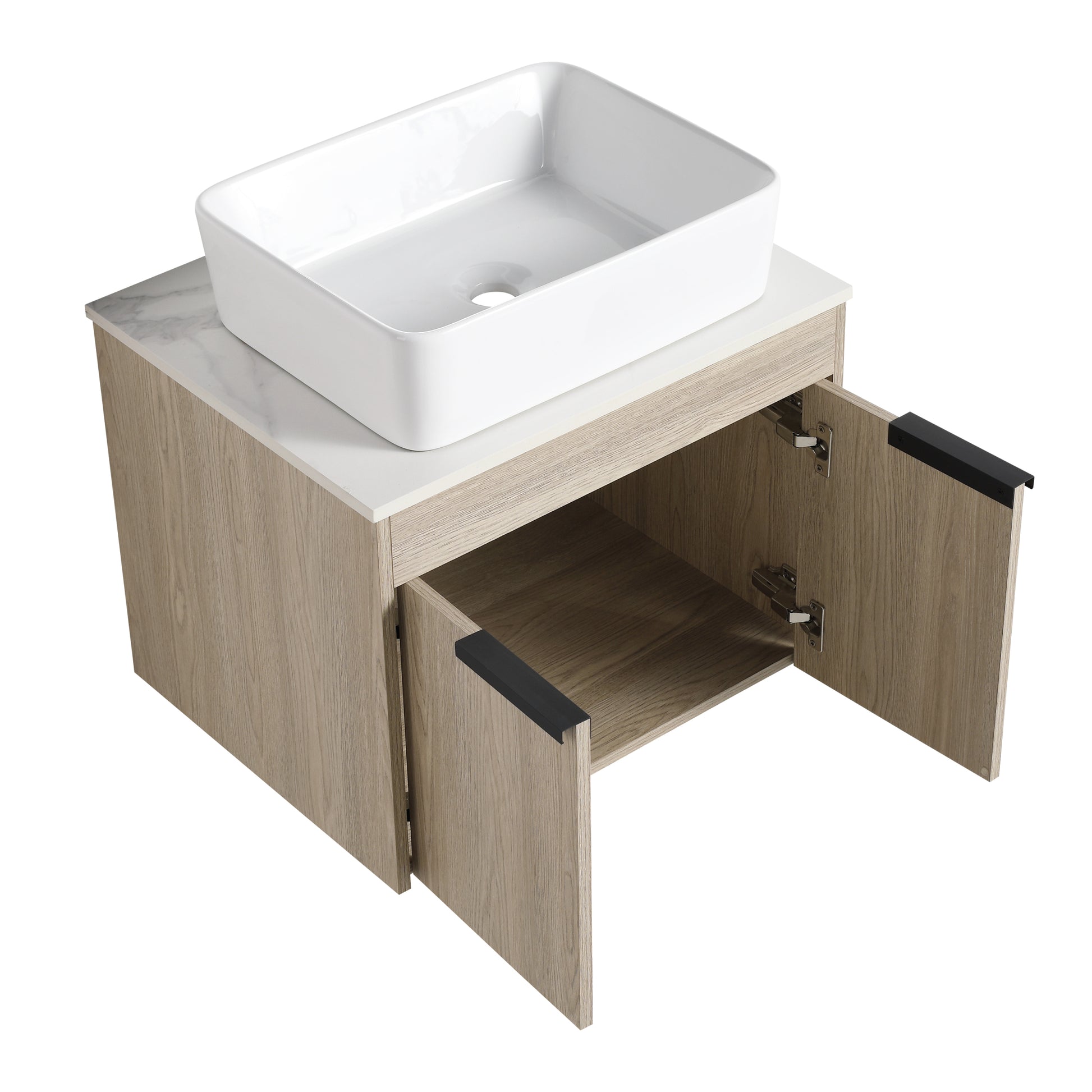 24 " Modern Design Float Bathroom Vanity With Ceramic Basin Set, Wall Mounted White Oak Vanity With Soft Close Door,Kd Packing,Kd Packing,2 Pieces Parcel Top Bab110Mowh White Oak 2 Bathroom Wall Mounted Plywood