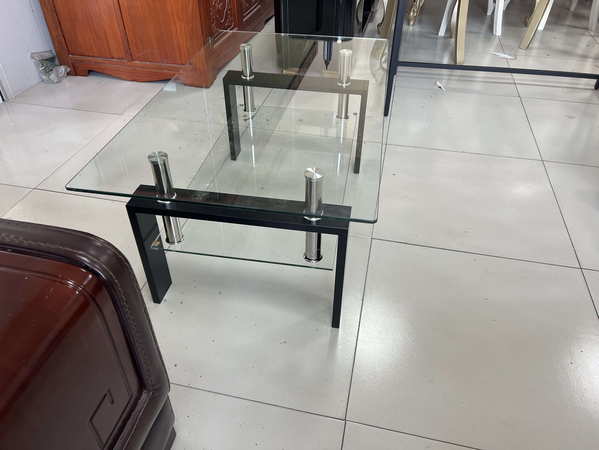 Tempered Clear Glass Coffee Table, 2 Layers Coffee Table Living Room Center Table Transparent Glass