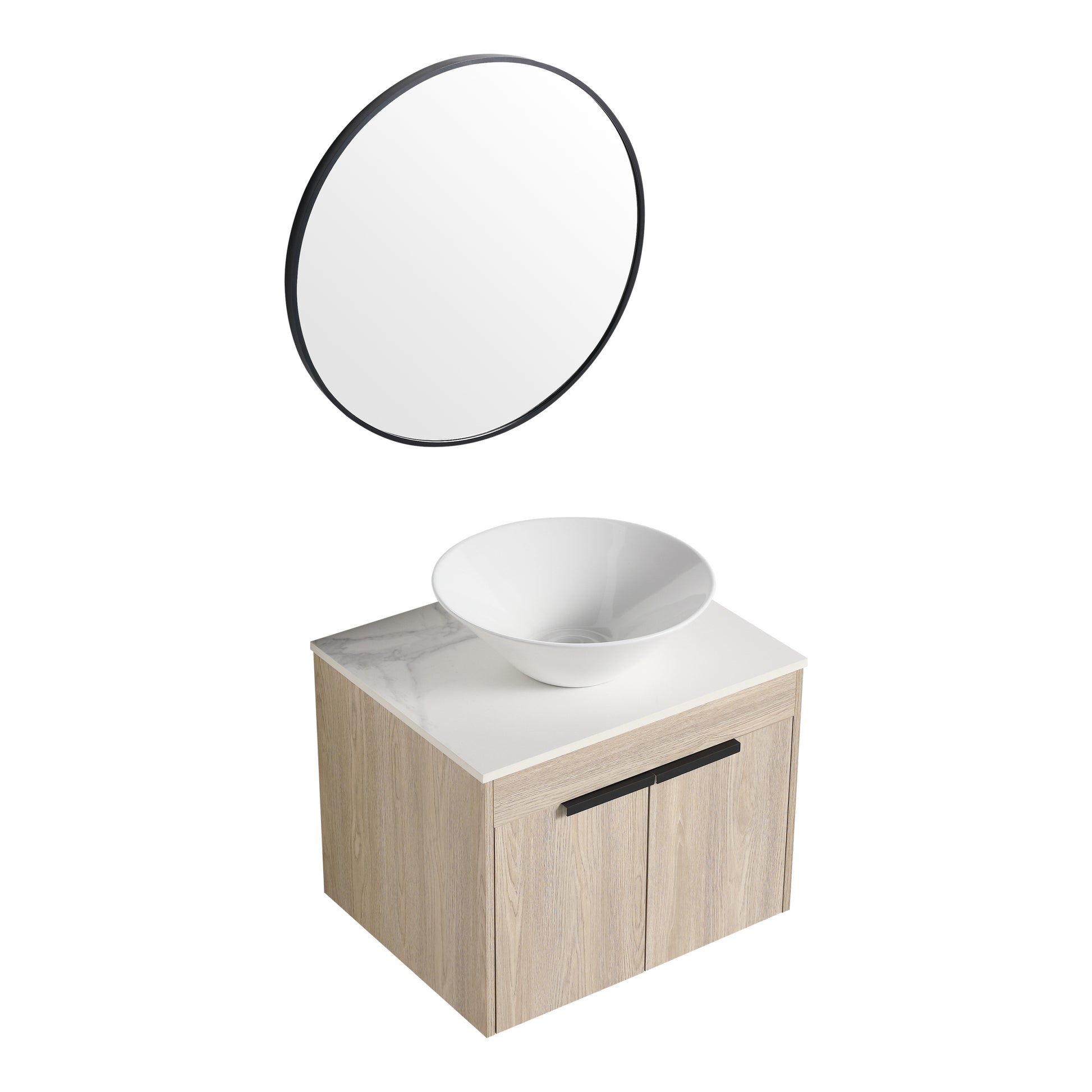 24 " Modern Design Float Bathroom Vanity With Ceramic Basin Set, Wall Mounted White Oak Vanity With Soft Close Door,Kd Packing,Kd Packing,2 Pieces Parcel Top Bab217Mowh White Oak 2 Bathroom Wall Mounted Plywood