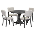 5 Piece Retro Round Dining Table Set With Curved Trestle Style Table Legs And 4 Upholstered Chairs For Dining Room Dark Gray Dark Gray Solid Wood