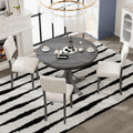 5 Piece Retro Round Dining Table Set With Curved Trestle Style Table Legs And 4 Upholstered Chairs For Dining Room Dark Gray Dark Gray Solid Wood