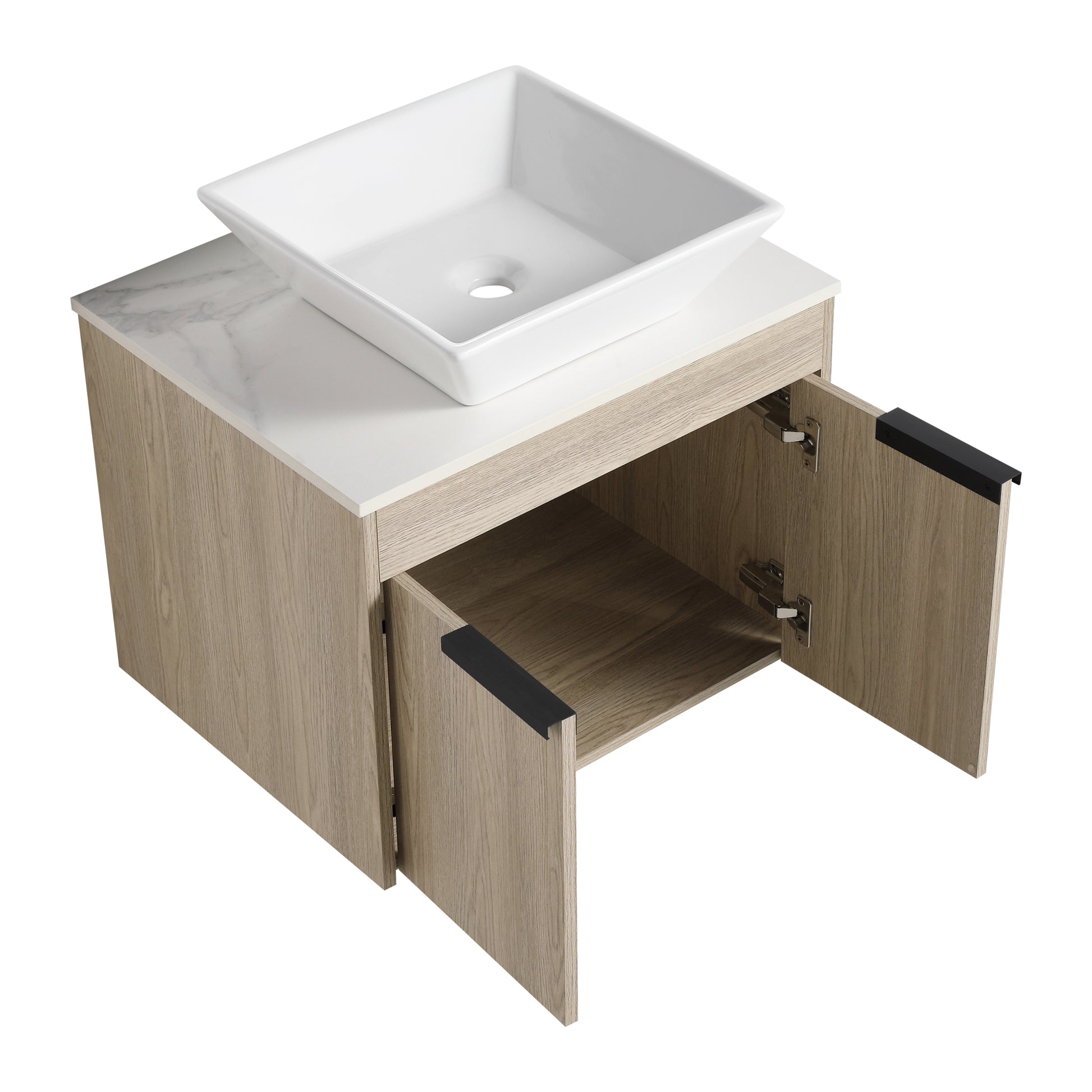 24 " Modern Design Float Bathroom Vanity With Ceramic Basin Set, Wall Mounted White Oak Vanity With Soft Close Door,Kd Packing,Kd Packing,2 Pieces Parcel Top Bab101Mowh White Oak Plywood