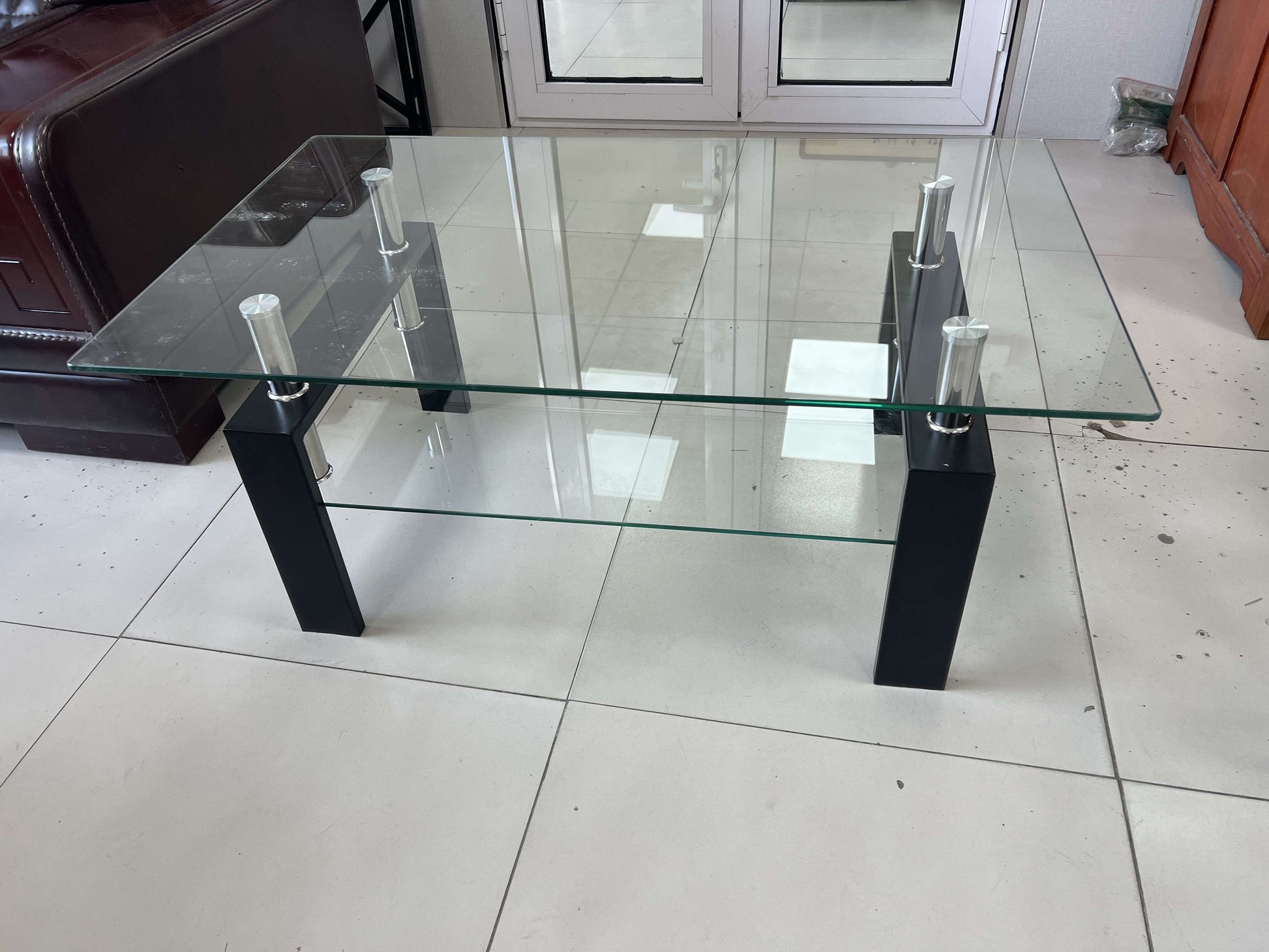 Tempered Clear Glass Coffee Table, 2 Layers Coffee Table Living Room Center Table Transparent Glass