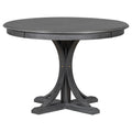 5 Piece Retro Round Dining Table Set With Curved Trestle Style Table Legs And 4 Upholstered Chairs For Dining Room Dark Gray Dark Gray Solid Wood