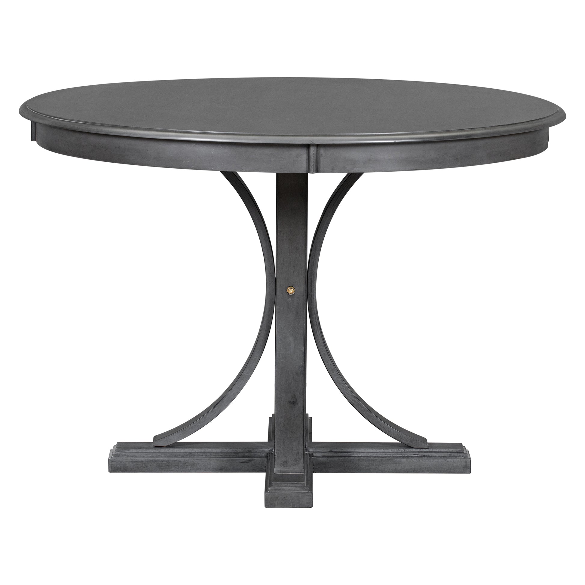 5 Piece Retro Round Dining Table Set With Curved Trestle Style Table Legs And 4 Upholstered Chairs For Dining Room Dark Gray Dark Gray Solid Wood