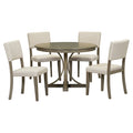 5 Piece Retro Round Dining Table Set With Curved Trestle Style Table Legs And 4 Upholstered Chairs For Dining Room Taupe Taupe Solid Wood