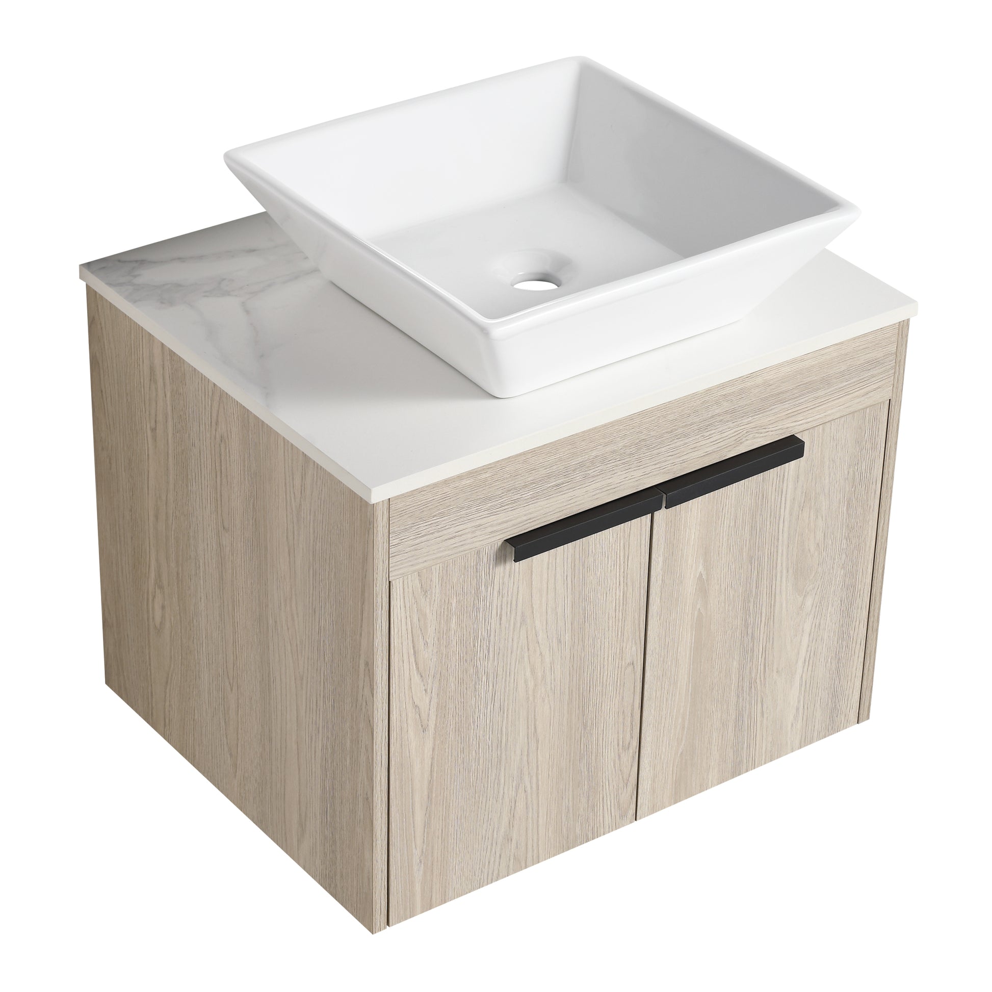 24 " Modern Design Float Bathroom Vanity With Ceramic Basin Set, Wall Mounted White Oak Vanity With Soft Close Door,Kd Packing,Kd Packing,2 Pieces Parcel Top Bab101Mowh White Oak Plywood