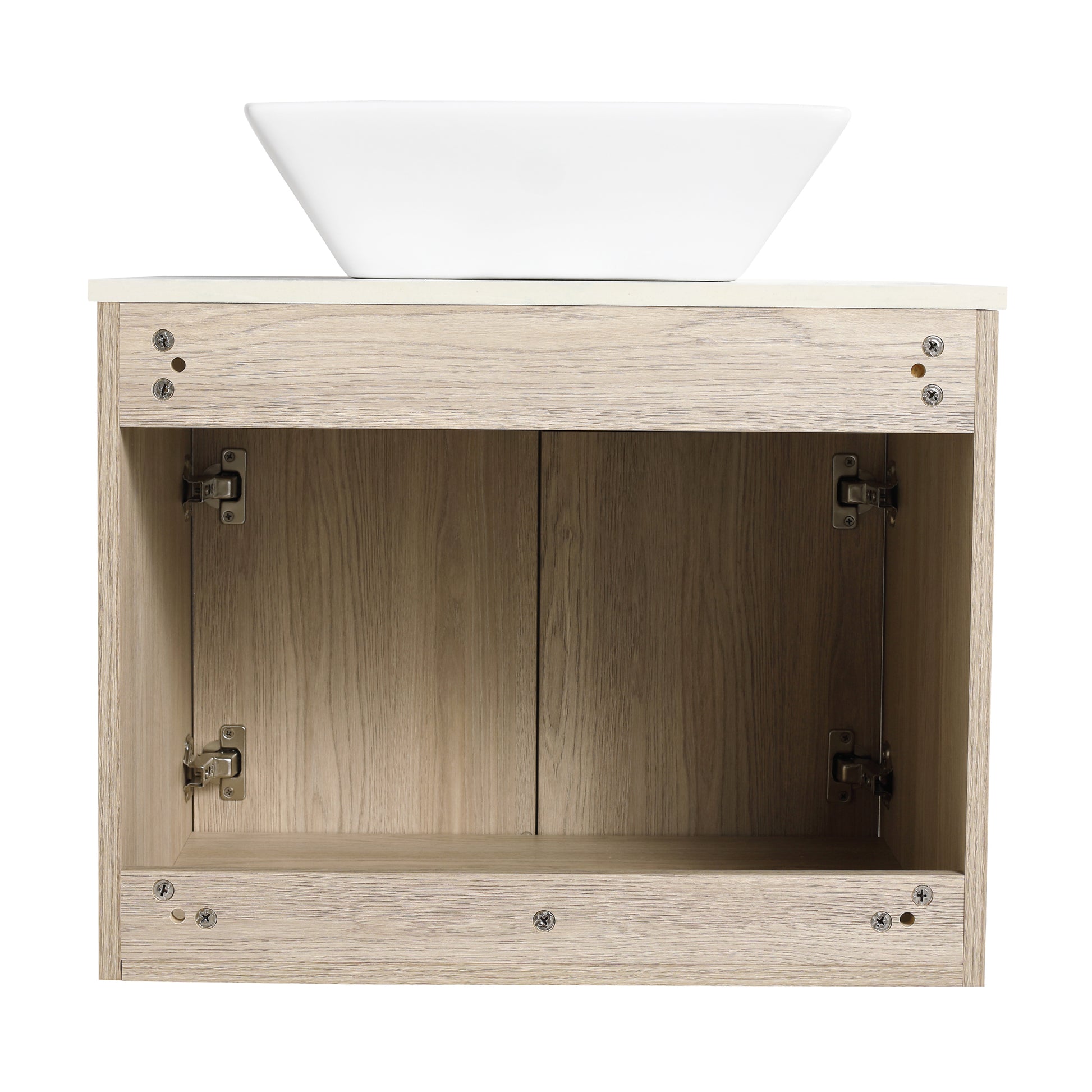 24 " Modern Design Float Bathroom Vanity With Ceramic Basin Set, Wall Mounted White Oak Vanity With Soft Close Door,Kd Packing,Kd Packing,2 Pieces Parcel Top Bab101Mowh White Oak Plywood