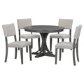 5 Piece Retro Round Dining Table Set With Curved Trestle Style Table Legs And 4 Upholstered Chairs For Dining Room Dark Gray Dark Gray Solid Wood