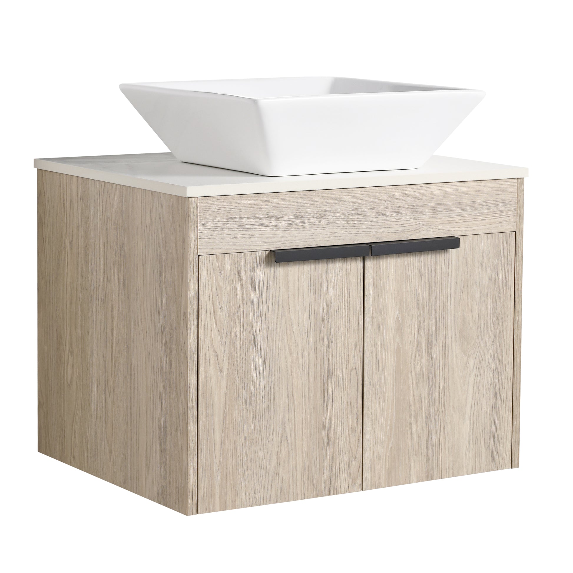 24 " Modern Design Float Bathroom Vanity With Ceramic Basin Set, Wall Mounted White Oak Vanity With Soft Close Door,Kd Packing,Kd Packing,2 Pieces Parcel Top Bab101Mowh White Oak Plywood