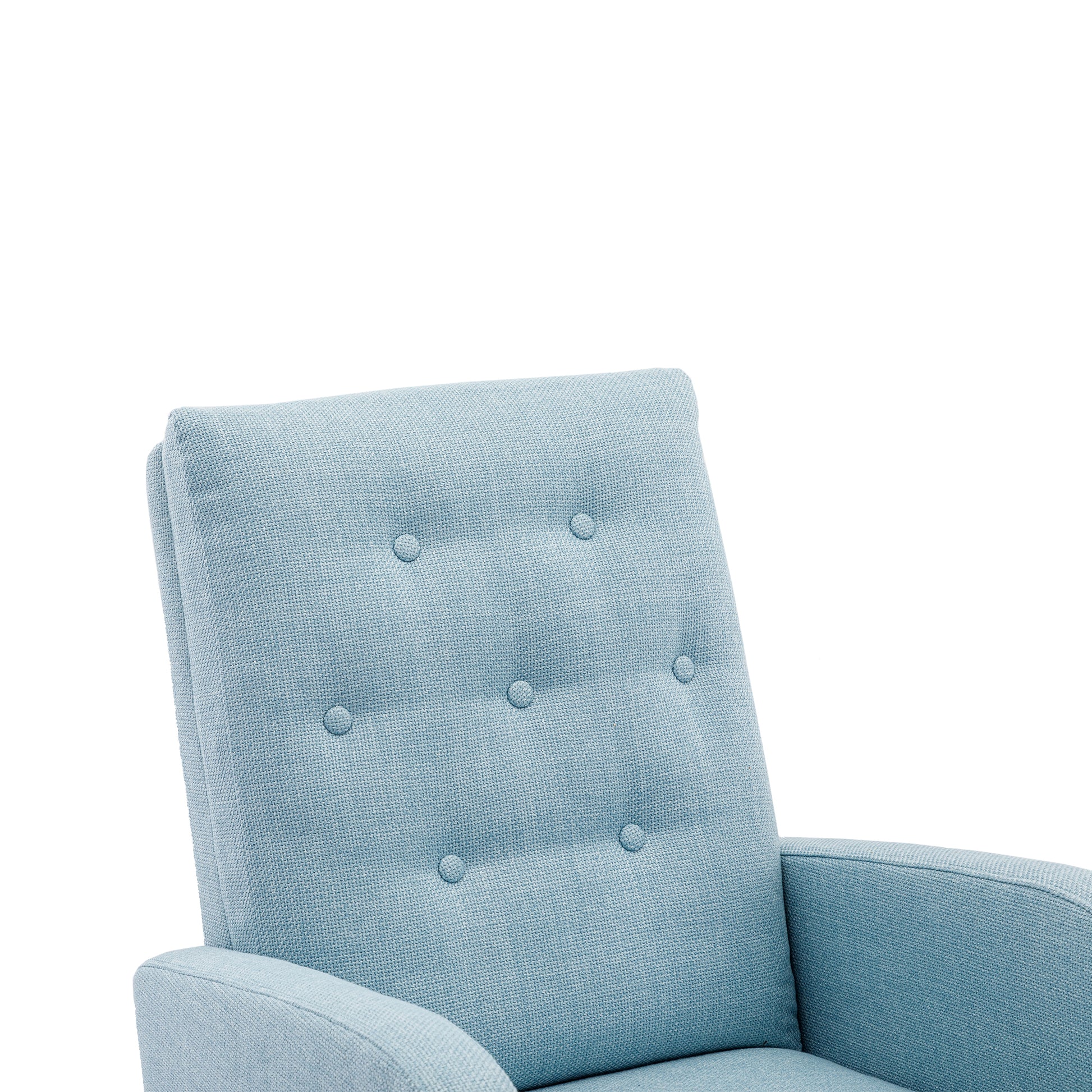 High Back Rocking Chair Nursery Chair .Comfortable Rocker Fabric Padded Seat .Modern High Back Armchair Light Blue Polyester
