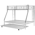 Twin Over Full Bed With Sturdy Steel Frame, Bunk Bed With Twin Size Trundle, Two Side Ladders, Silver Old Sku:Mf194424Aan Silver Metal