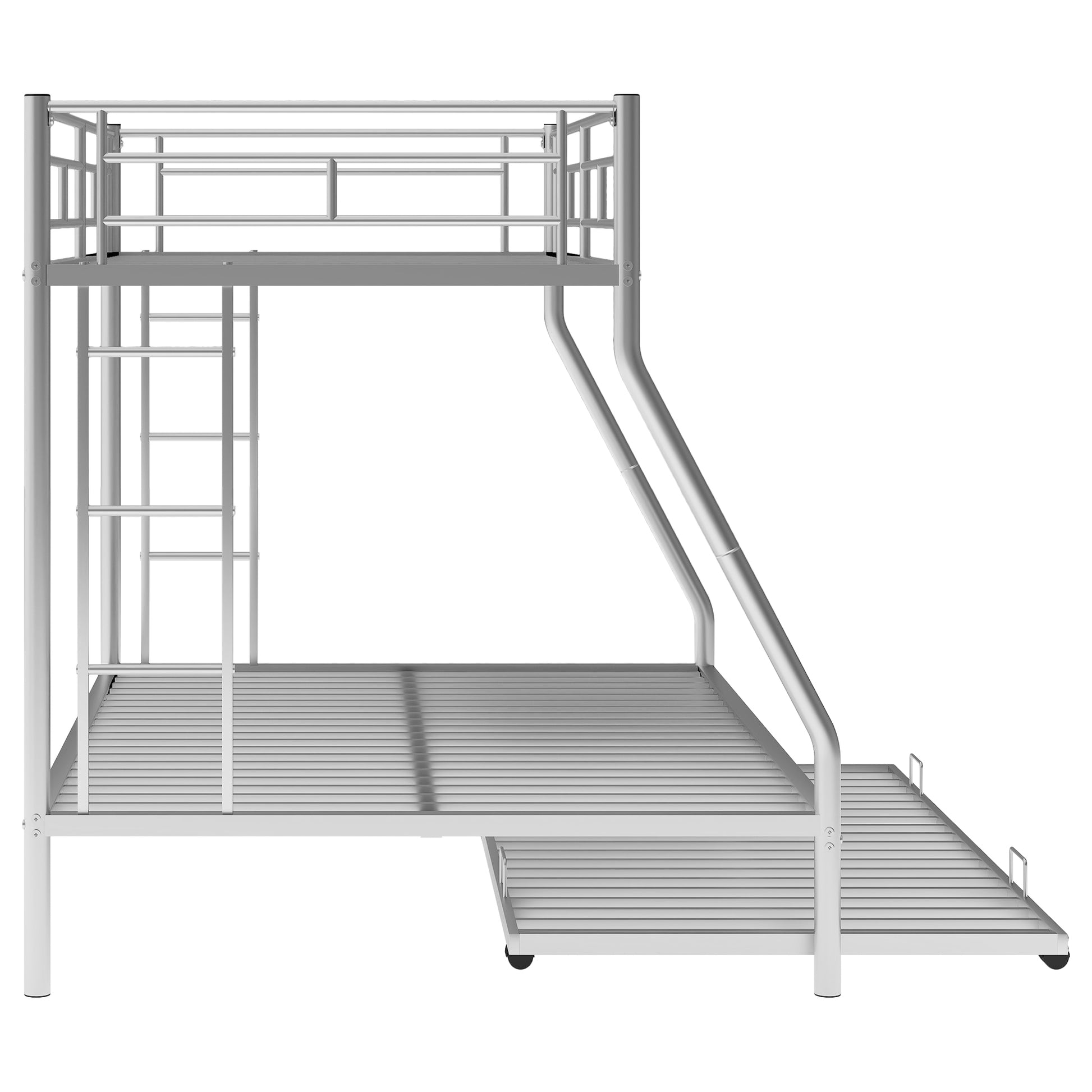 Twin Over Full Bed With Sturdy Steel Frame, Bunk Bed With Twin Size Trundle, Two Side Ladders, Silver Old Sku:Mf194424Aan Silver Metal