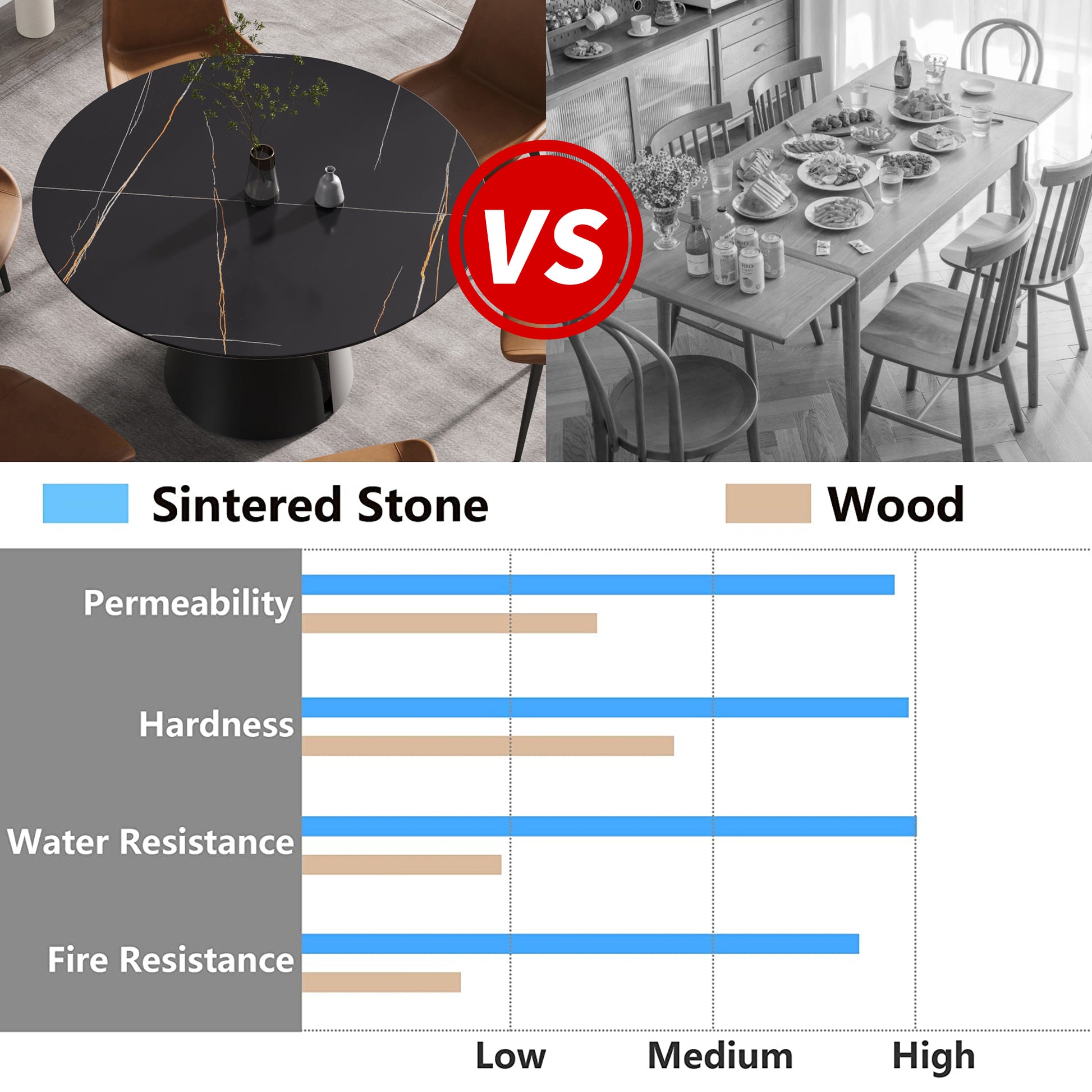 53.15"Modern Artificial Stone Round Black Carbon Steel Base Dining Table Can Accommodate 6 People Black Metal Sintered Stone