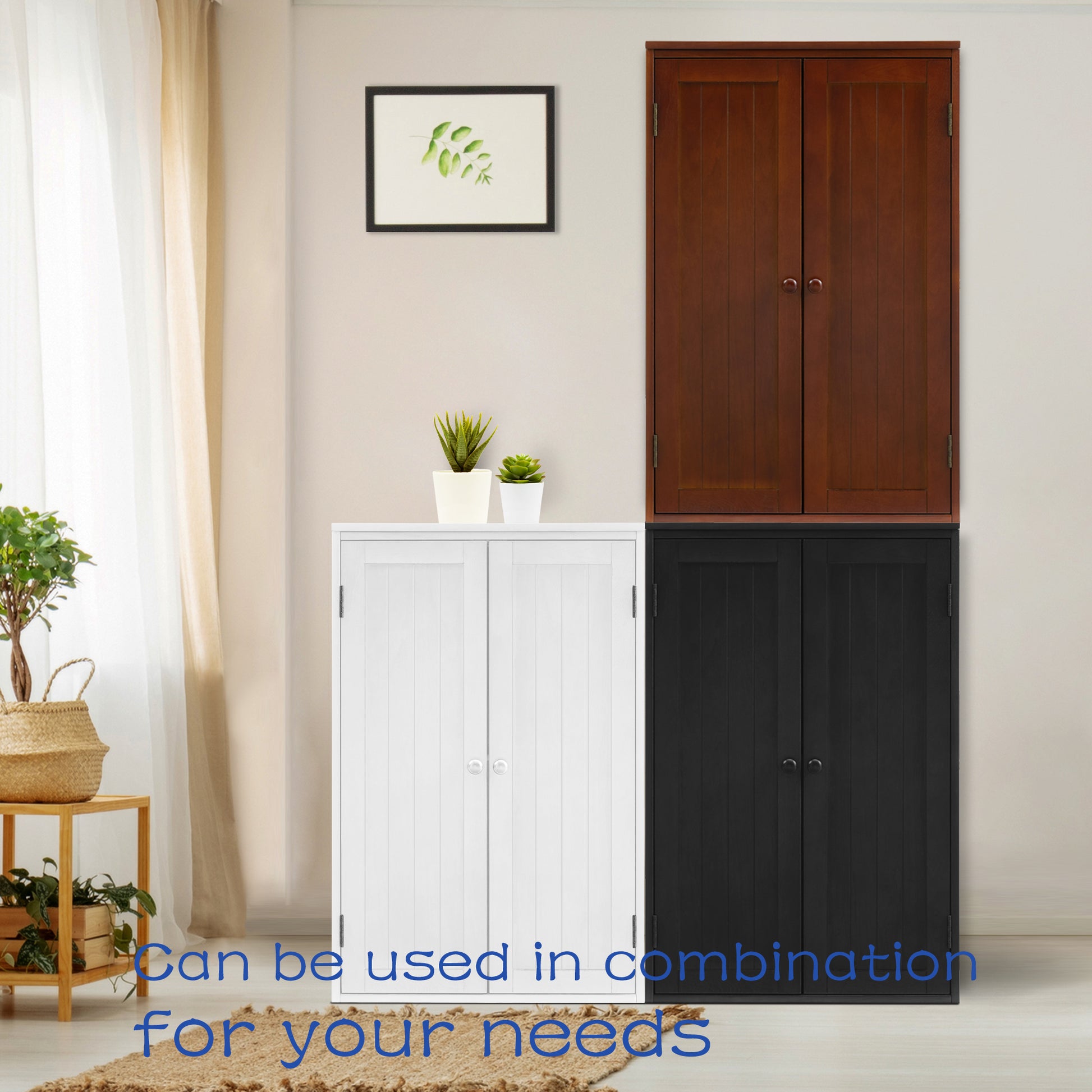 Bathroom Storage Cabinet Freestanding Wooden Floor Cabinet With Adjustable Shelf And Double Door White White Mdf