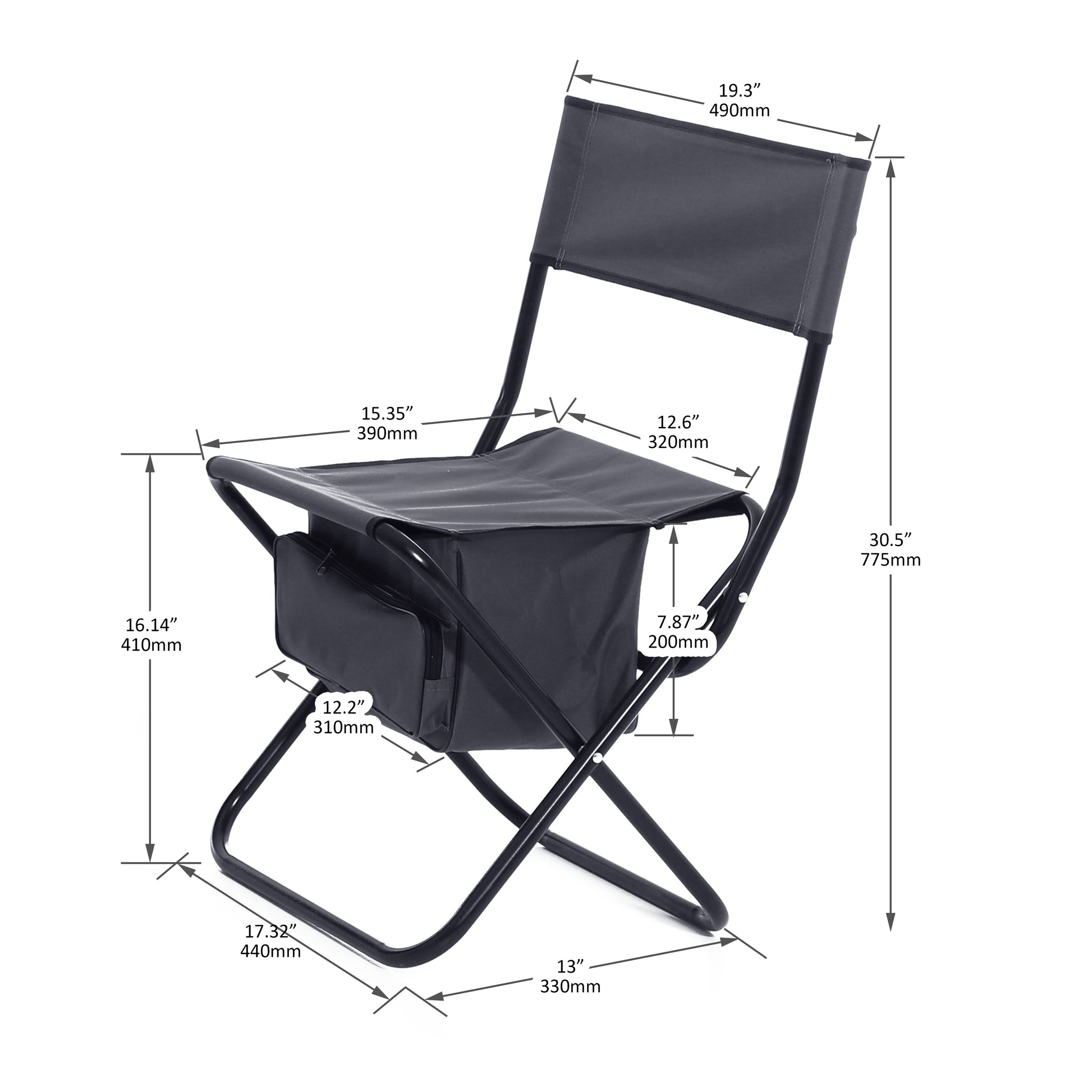 2 Piece Folding Outdoor Chair With Storage Bag, Portable Chair For Indoor, Outdoor Camping, Picnics And Fishing,Grey Gray Steel