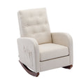 High Back Rocking Chair Nursery Chair .Comfortable Rocker Fabric Padded Seat .Modern High Back Armchair Beige Polyester