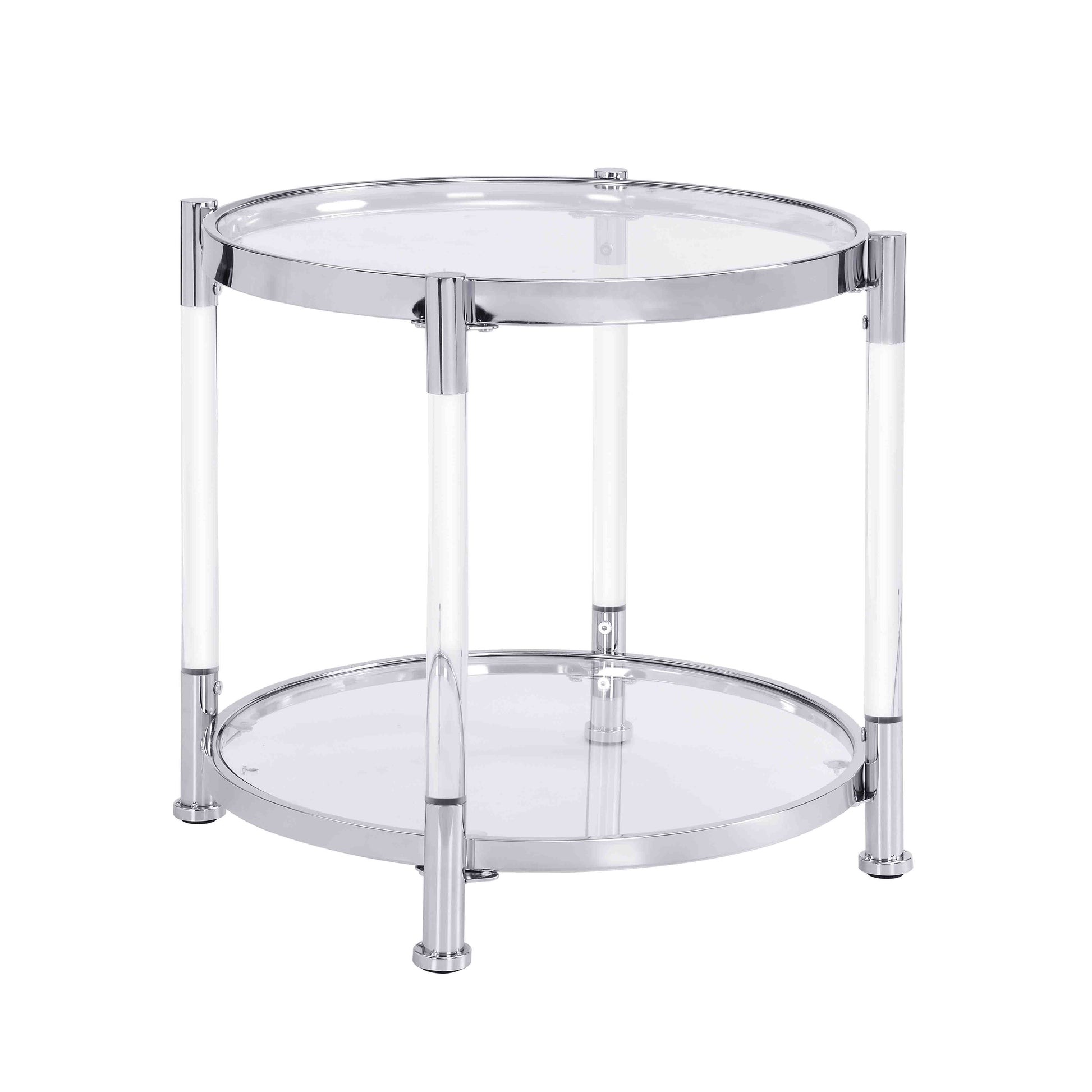 W82153571 Contemporary Acrylic End Table, Side Table With Tempered Glass Top, Chrome Silver End Table For Living Room&Bedroom Chrome Glass Iron