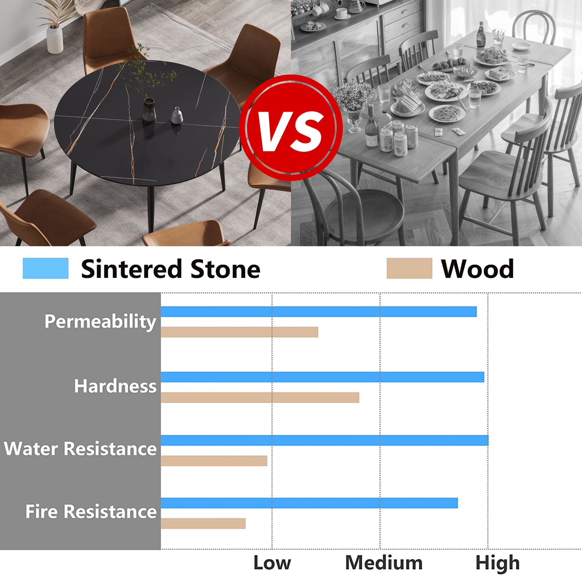 53.15 " Modern Artificial Stone Black Round Dining Table With Black Metal Legs Can Accommodate 6 People. Black Metal Sintered Stone