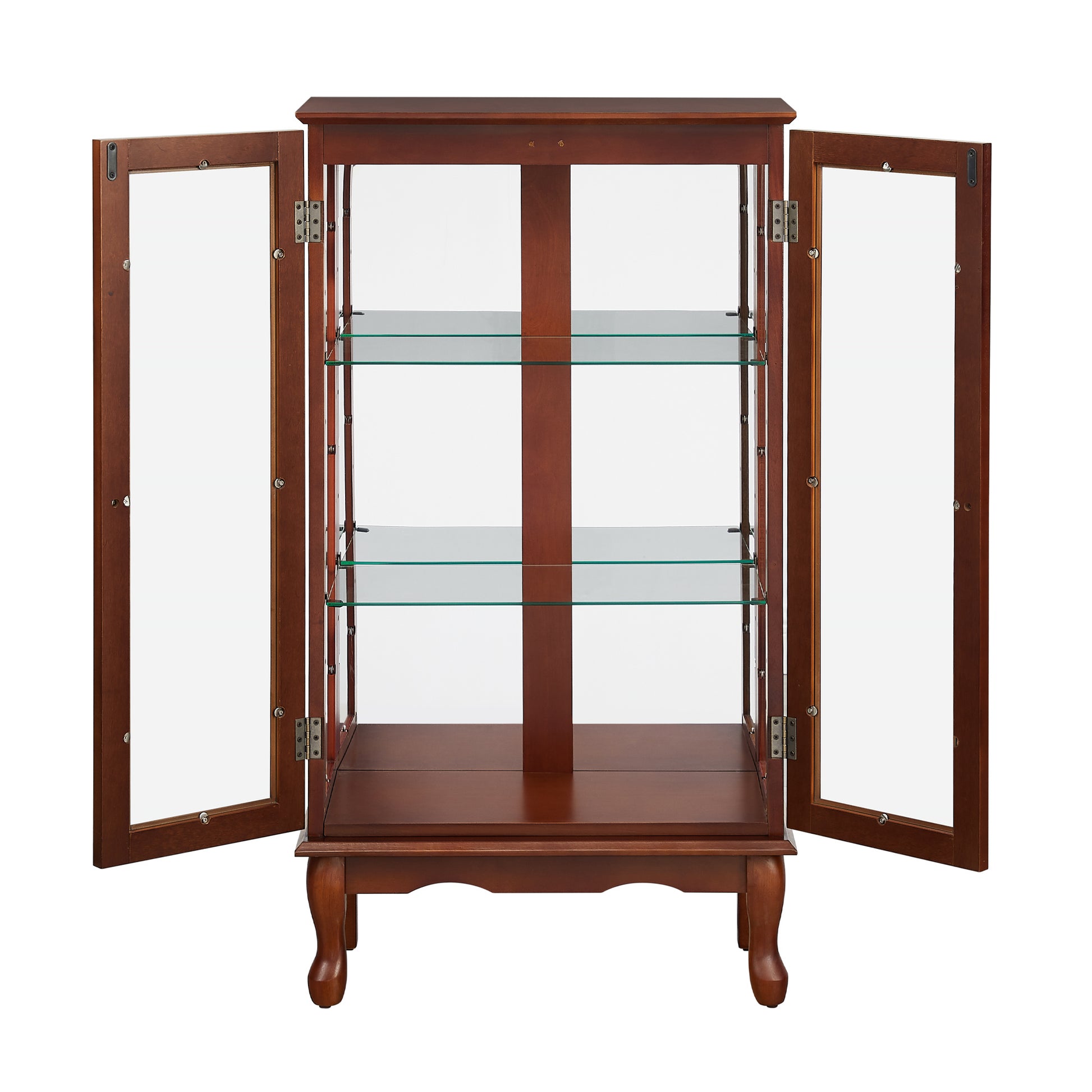 Curio Cabinet Lighted Curio Diapaly Cabinet With Adjustable Shelves And Mirrored Back Panel, Tempered Glass Doors Walnut, 3 Tier , E26 Light Bulb Not Included Walnut Mdf