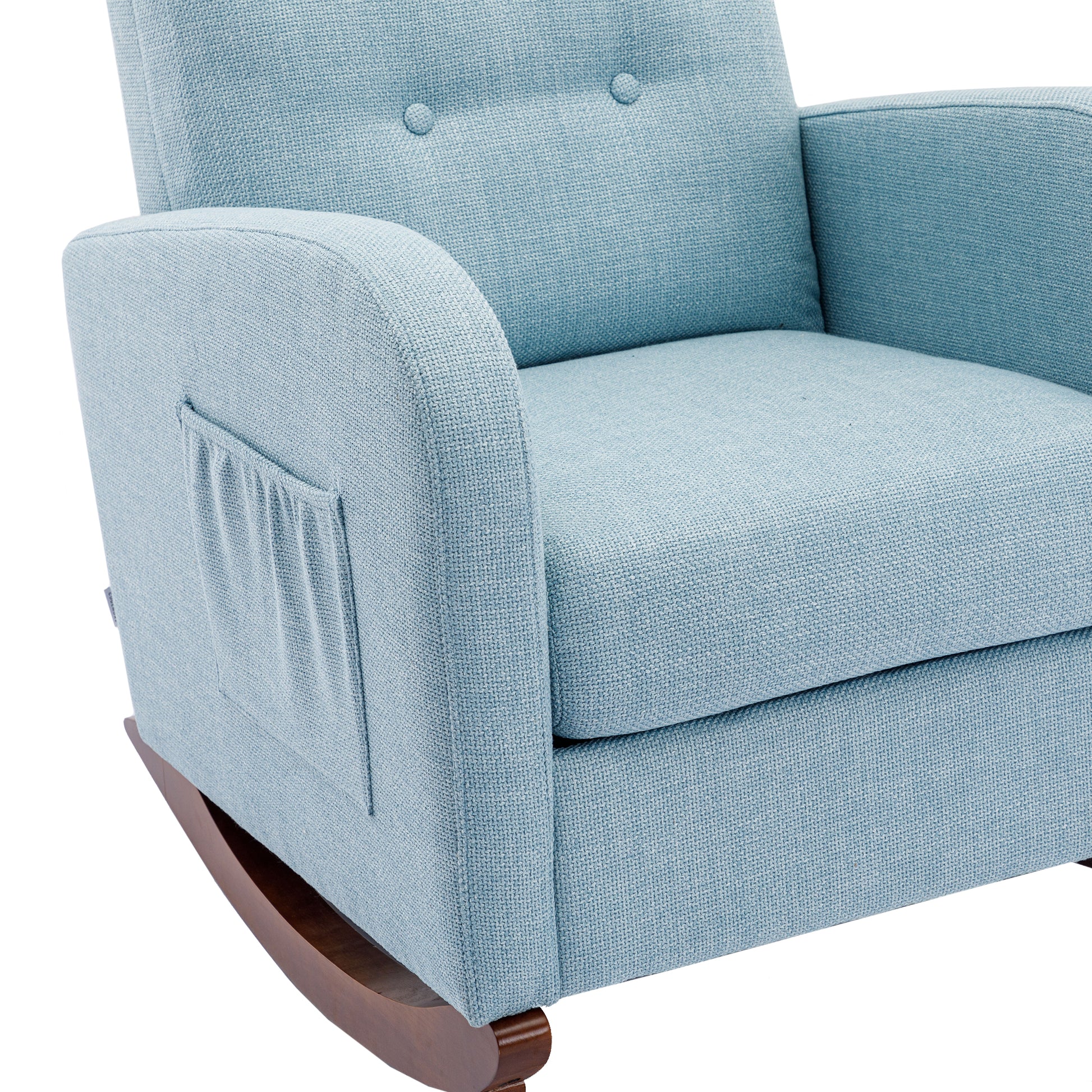 High Back Rocking Chair Nursery Chair .Comfortable Rocker Fabric Padded Seat .Modern High Back Armchair Light Blue Polyester