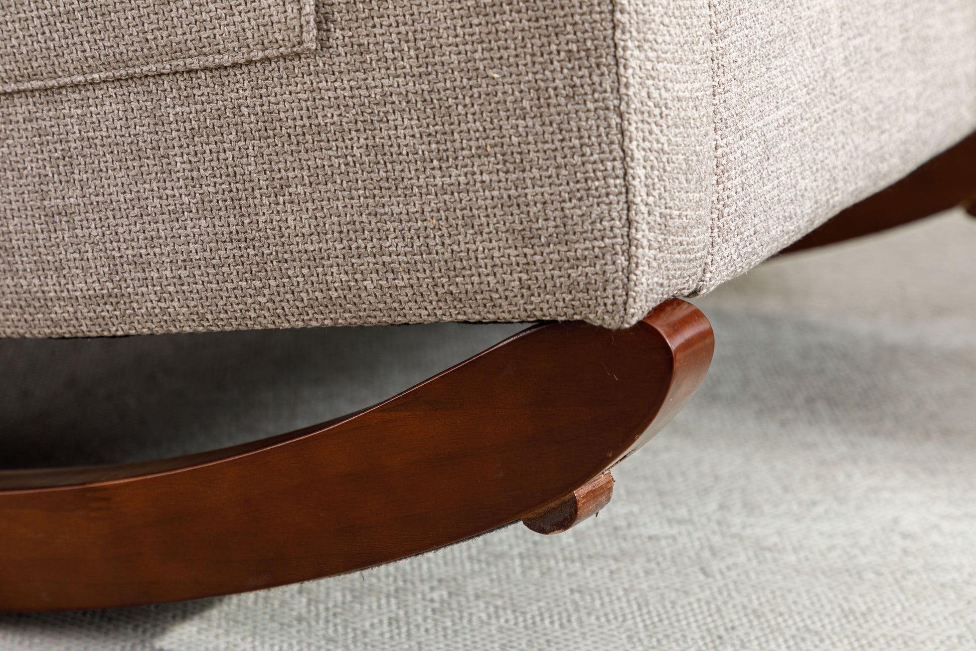 High Back Rocking Chair Nursery Chair .Comfortable Rocker Fabric Padded Seat .Modern High Back Armchair Camel Polyester