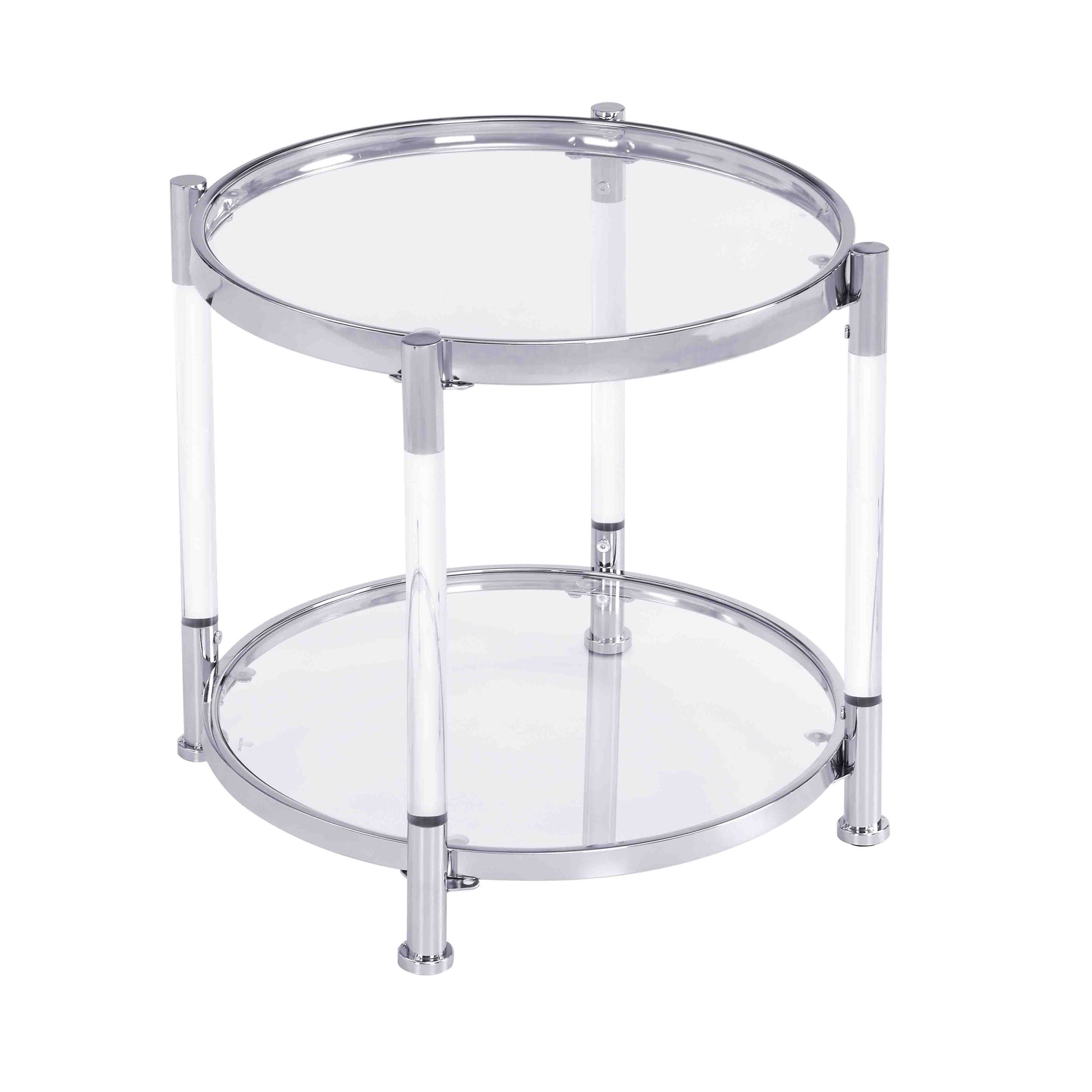 W82153571 Contemporary Acrylic End Table, Side Table With Tempered Glass Top, Chrome Silver End Table For Living Room&Bedroom Chrome Glass Iron