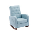 High Back Rocking Chair Nursery Chair .Comfortable Rocker Fabric Padded Seat .Modern High Back Armchair Light Blue Polyester
