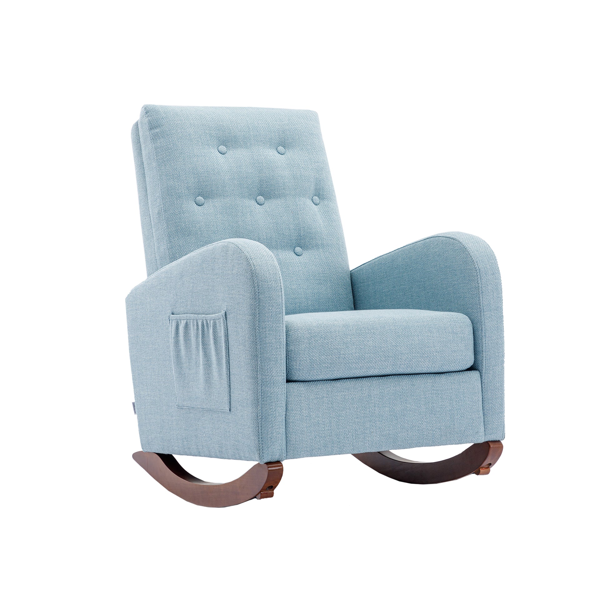 High Back Rocking Chair Nursery Chair .Comfortable Rocker Fabric Padded Seat .Modern High Back Armchair Light Blue Polyester