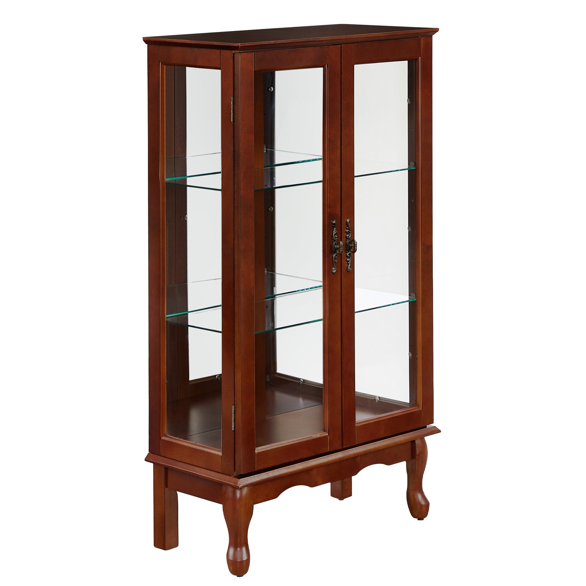 Curio Cabinet Lighted Curio Diapaly Cabinet With Adjustable Shelves And Mirrored Back Panel, Tempered Glass Doors Cherry, 3 Tier , E26 Light Bulb Not Included Cherry Mdf