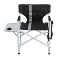 1 Piece Padded Folding Outdoor Chair With Side Table And Storage Pockets,Lightweight Oversized Directors Chair For Indoor, Outdoor Camping, Picnics And Fishing,Black Grey Black Gray Aluminum