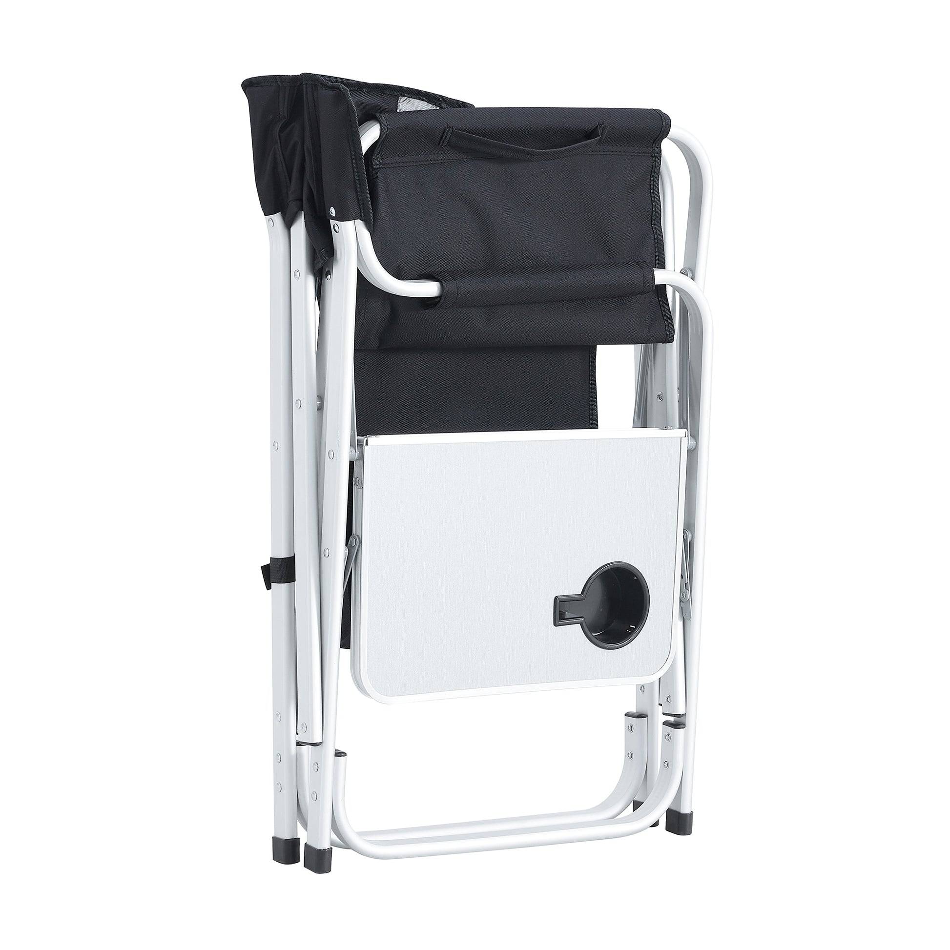 1 Piece Padded Folding Outdoor Chair With Side Table And Storage Pockets,Lightweight Oversized Directors Chair For Indoor, Outdoor Camping, Picnics And Fishing,Black Grey Black Gray Aluminum