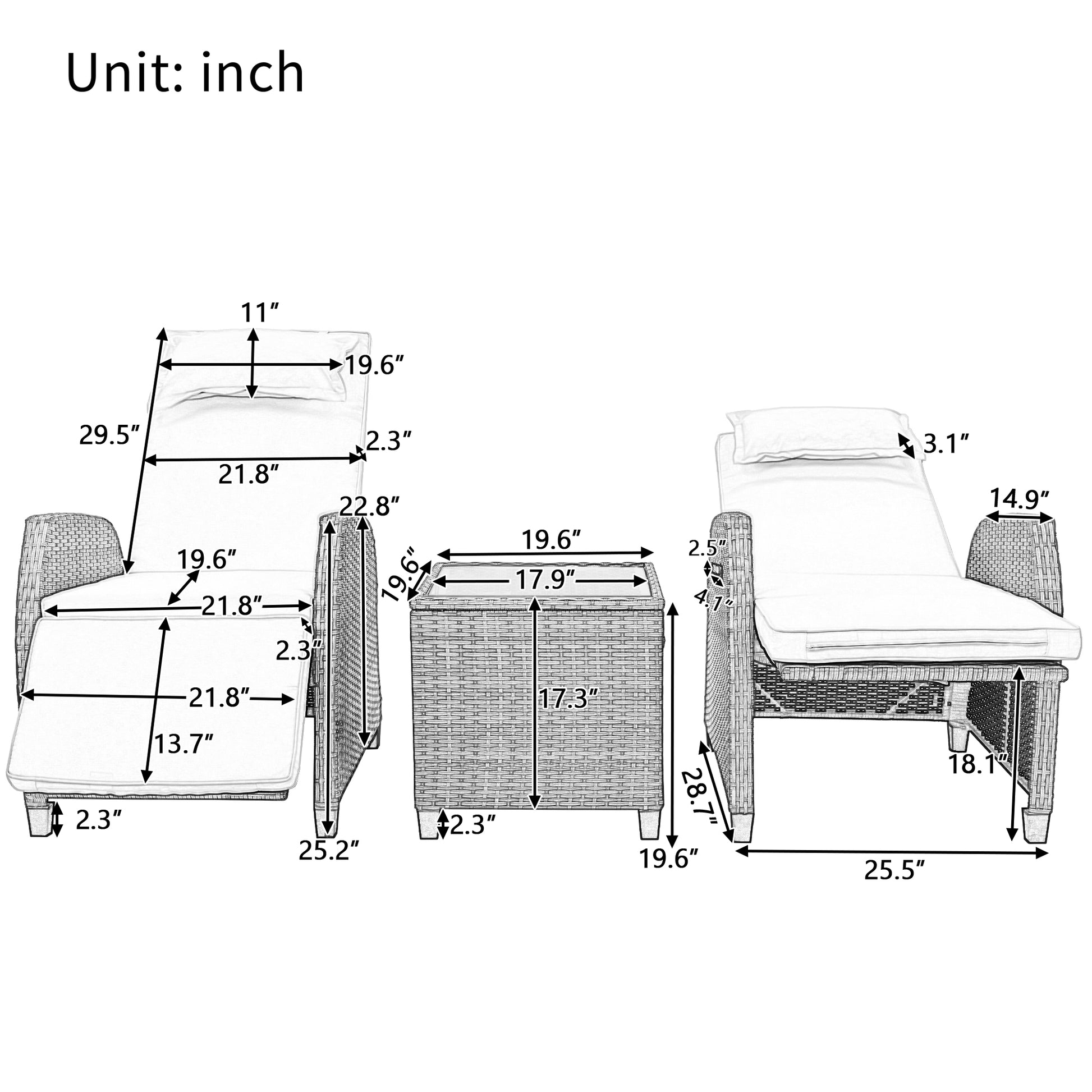 Outdoor Rattan Two Person Combination With Coffee Table, Adjustable, Suitable For Courtyard, Swimming Pool, Balcony Beige Hdpe