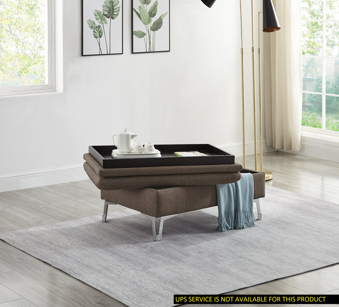 Casual Style Storage Ottoman 1Pc Chocolate Color Fabric Upholstered Metal Legs Living Room Furniture Chocolate Primary Living Space Fabric