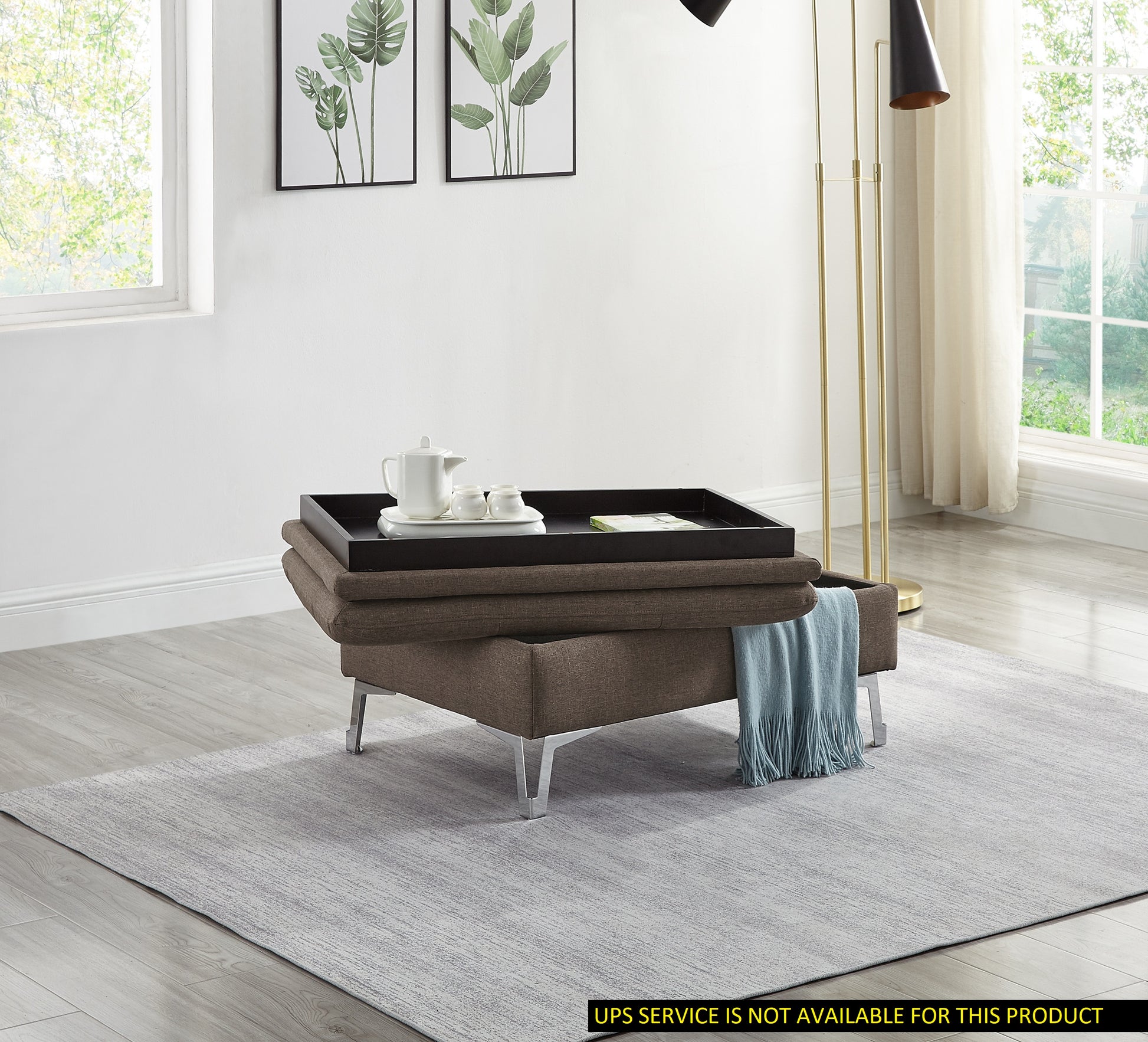 Casual Style Storage Ottoman 1Pc Chocolate Color Fabric Upholstered Metal Legs Living Room Furniture Chocolate Primary Living Space Fabric