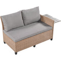 Tomax 5 Piece Outdoor Patio Rattan Sofa Set, Sectional Pe Wicker L Shaped Garden Furniture Set With 2 Extendable Side Tables, Dining Table And Washable Covers For Backyard, Poolside, Indoor, Brown