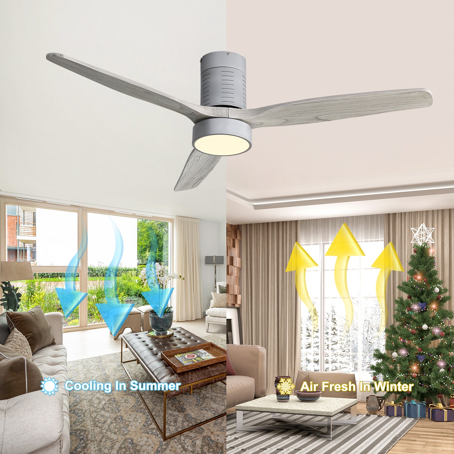 52 Inch 18W LED Ceiling Fan With Dimmable 6 Speed silver-metal & wood