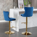 Golden Swivel Velvet Barstools Adjusatble Seat Height From 25 33 Inch, Modern Upholstered Bar Stools With Backs Comfortable Tufted For Home Pub And Kitchen Island,Blue,Set Of 2 Blue Dining Room American Design Bar Stools Wing Back Foam Velvet