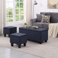 Video Large Storage Ottoman Bench Set, 3 In 1 Combination Ottoman, Tufted Ottoman Linen Bench For Living Room, Entryway, Hallway, Bedroom Support 250Lbs Dark Blue Fabric