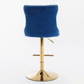 Golden Swivel Velvet Barstools Adjusatble Seat Height From 25 33 Inch, Modern Upholstered Bar Stools With Backs Comfortable Tufted For Home Pub And Kitchen Island,Blue,Set Of 2 Blue Dining Room American Design Bar Stools Wing Back Foam Velvet