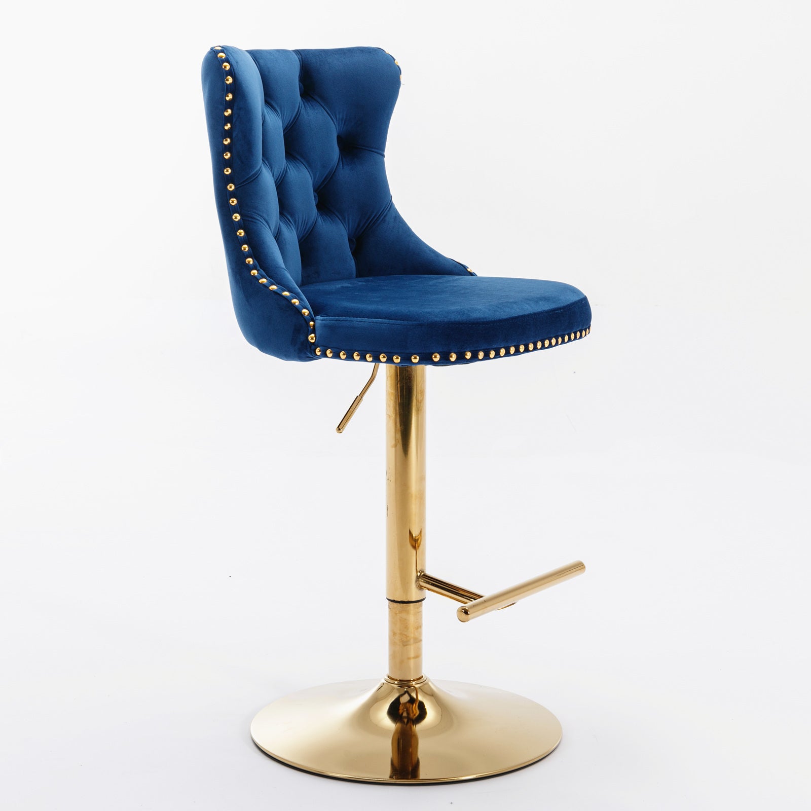 Golden Swivel Velvet Barstools Adjusatble Seat Height From 25 33 Inch, Modern Upholstered Bar Stools With Backs Comfortable Tufted For Home Pub And Kitchen Island,Blue,Set Of 2 Blue Dining Room American Design Bar Stools Wing Back Foam Velvet