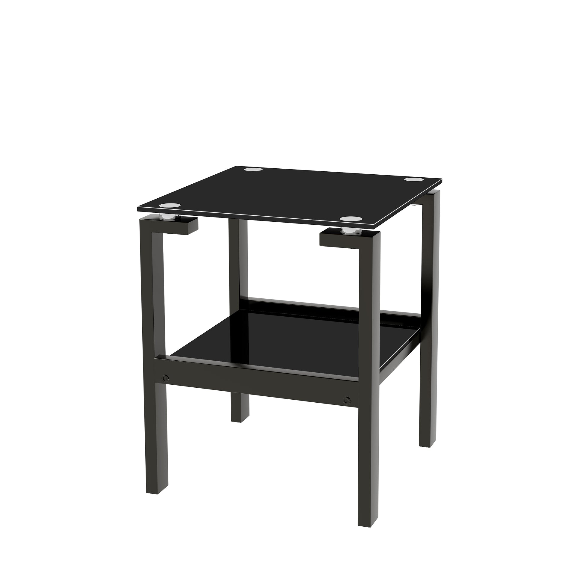 Black Glass Clear Side&End Table, 2 Tier Space End Tablecorner Table Black Glass