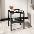 Black Glass Clear Side&End Table, 2 Tier Space End Tablecorner Table Black Glass