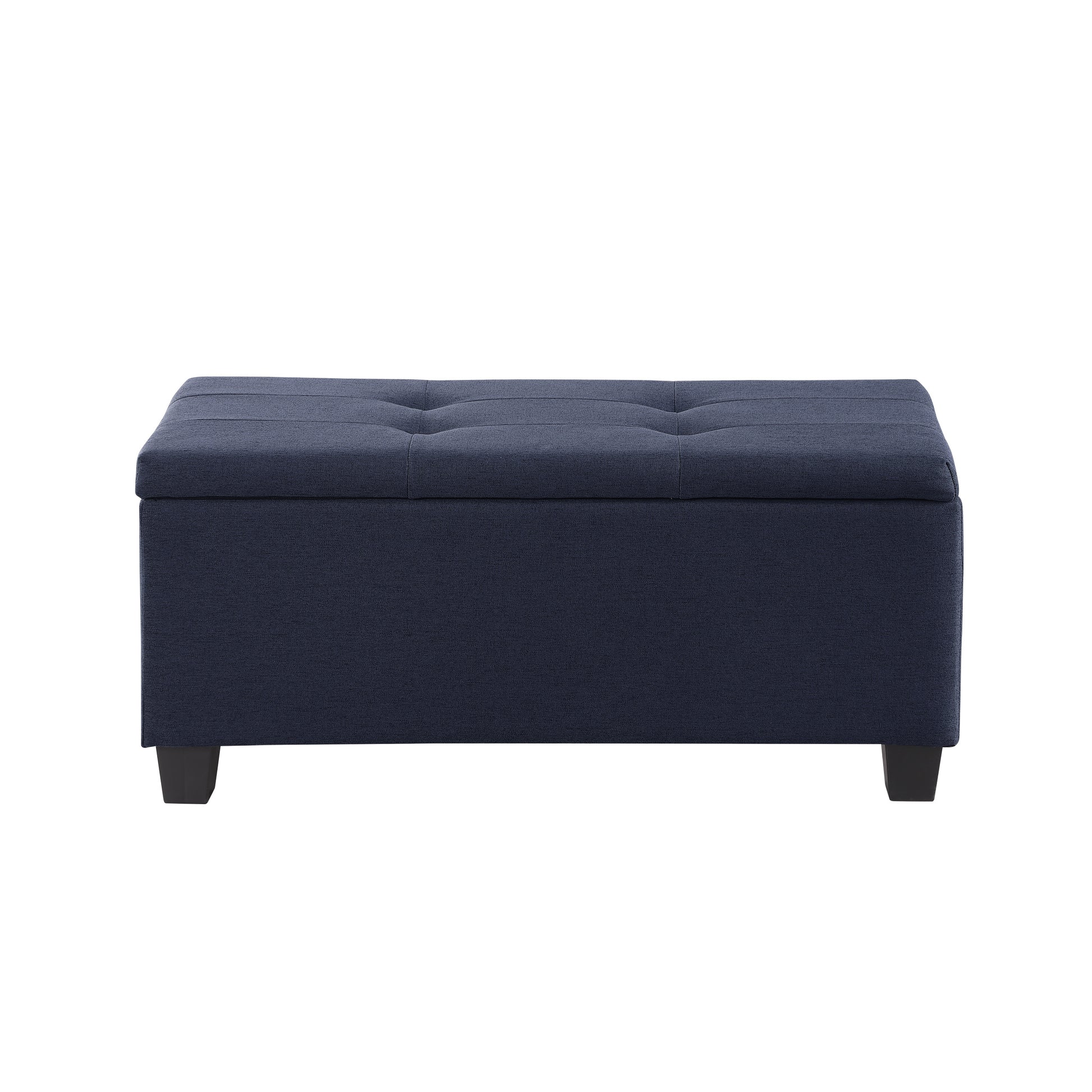 Video Large Storage Ottoman Bench Set, 3 In 1 Combination Ottoman, Tufted Ottoman Linen Bench For Living Room, Entryway, Hallway, Bedroom Support 250Lbs Dark Blue Fabric