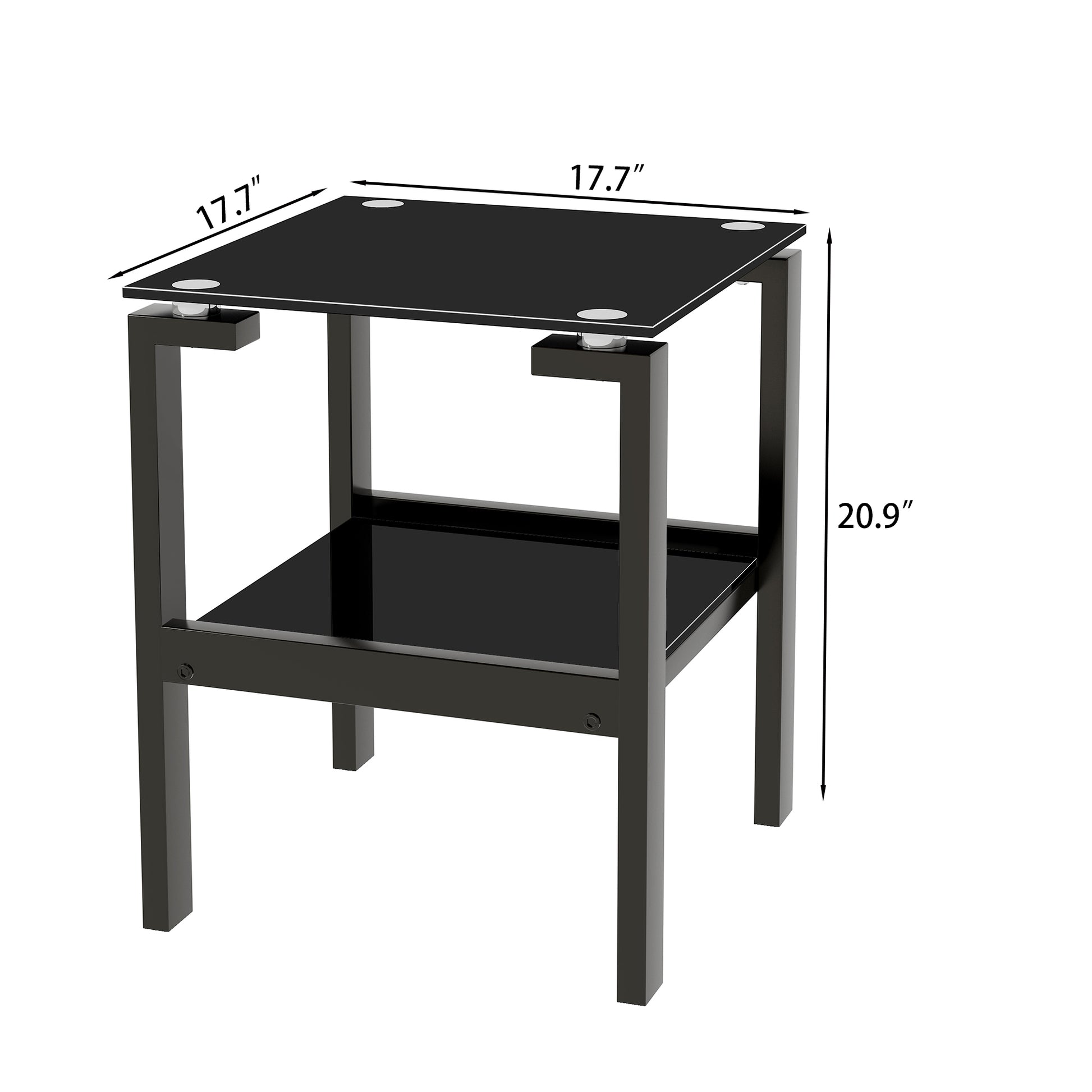 Black Glass Clear Side&End Table, 2 Tier Space End Tablecorner Table Black Glass