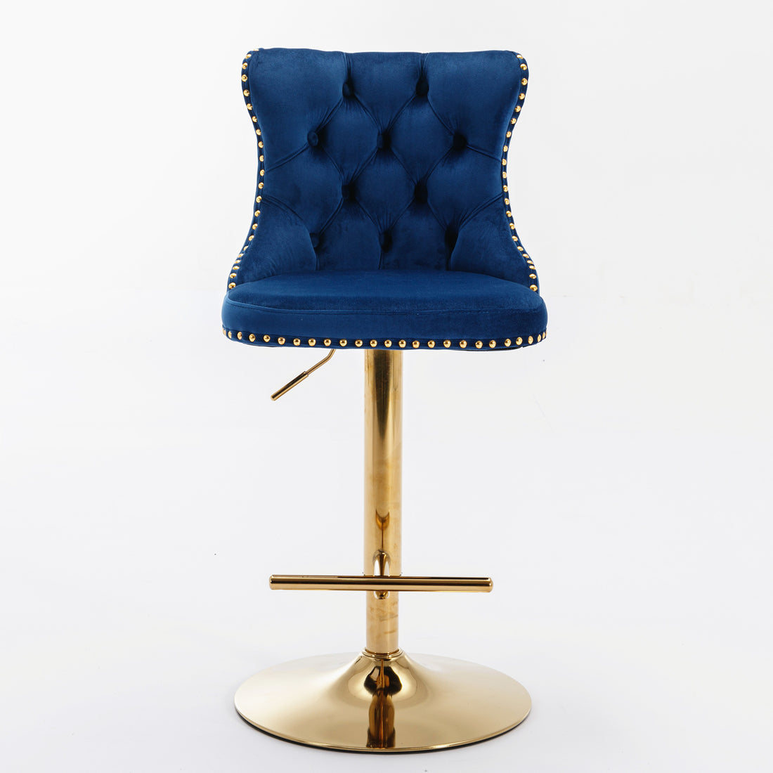 Golden Swivel Velvet Barstools Adjusatble Seat Height From 25 33 Inch, Modern Upholstered Bar Stools With Backs Comfortable Tufted For Home Pub And Kitchen Island,Blue,Set Of 2 Blue Dining Room American Design Bar Stools Wing Back Foam Velvet